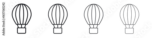 Hot air balloon icons big set. Simple black stroke line versions collection