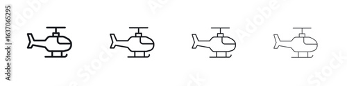 Helicopter icons big set. Simple black stroke line versions collection