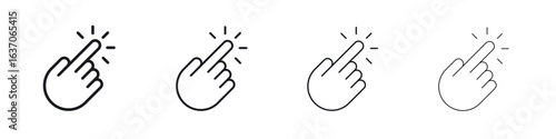 Hand click icons big set. Simple black stroke line versions collection