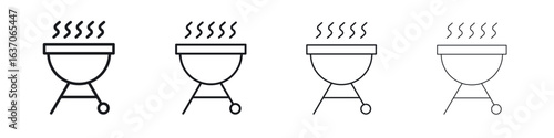 Grill icons big set. Simple black stroke line versions collection