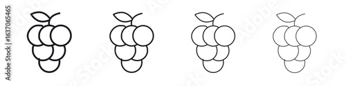 Grapes icons big set. Simple black stroke line versions collection