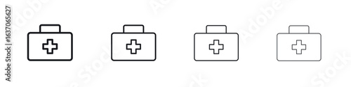 First aid kit icons big set. Simple black stroke line versions collection