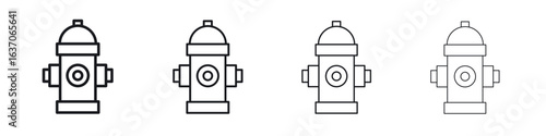 Fire hydrant icons big set. Simple black stroke line versions collection