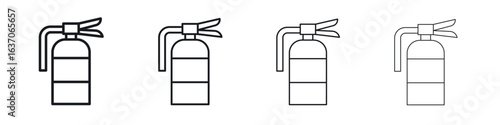 Fire extinguisher icons big set. Simple black stroke line versions collection
