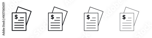 Financial report icons big set. Simple black stroke line versions collection