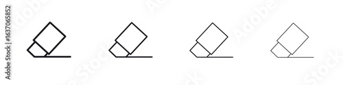 Eraser icons big set. Simple black stroke line versions collection