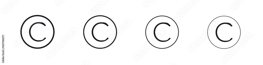 Fototapeta premium Copyright icons big set. Simple black stroke line versions collection