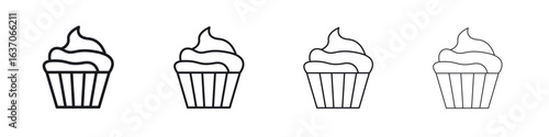 Cupcake icons big set. Simple black stroke line versions collection