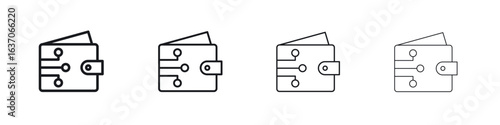 Cryptocurrency wallet icons big set. Simple black stroke line versions collection