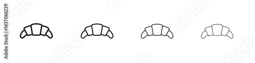 Croissant icons big set. Simple black stroke line versions collection