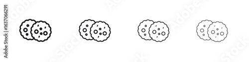 Cookie icons big set. Simple black stroke line versions collection