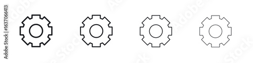 Cogwheel icons big set. Simple black stroke line versions collection