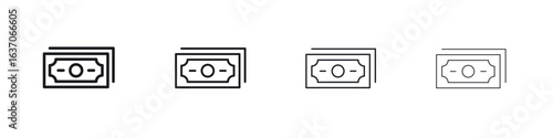 Cash icons big set. Simple black stroke line versions collection