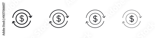 Cash flow icons big set. Simple black stroke line versions collection