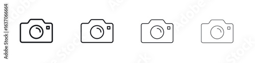 Camera icons big set. Simple black stroke line versions collection