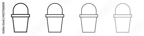 Bucket icons big set. Simple black stroke line versions collection