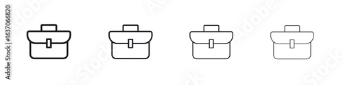 Briefcase icons big set. Simple black stroke line versions collection