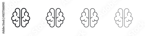 Brain icons big set. Simple black stroke line versions collection
