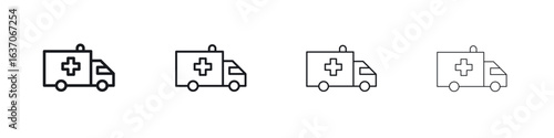 Ambulance icons big set. Simple black stroke line versions collection