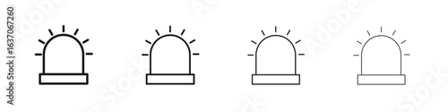 Ambulance siren icons big set. Simple black stroke line versions collection