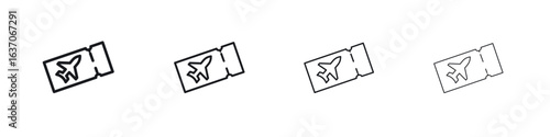 Airline ticket icons big set. Simple black stroke line versions collection