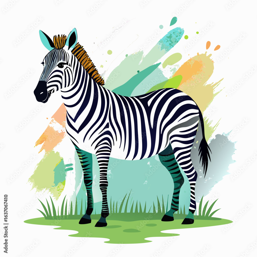 Fototapeta premium vector illustration of zebra, grazing, watercolor