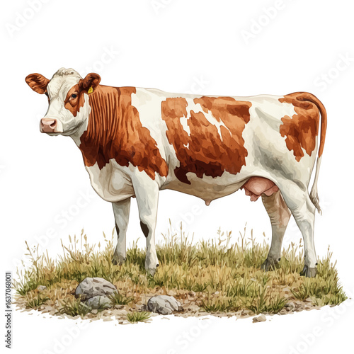 Cow, watercolor illustration vector, isolated on a white background.