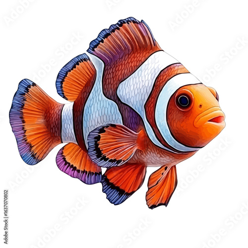 Clownfish, watercolor drawing vector, isolated on a white background.
