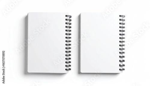 Blank photorealistic notebook mockup with front and back view on light grey background