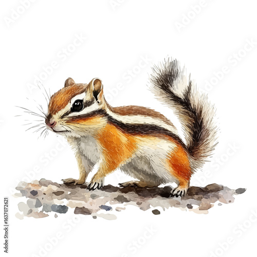 Chipmunk, watercolor drawing vector, isolated on a white background.