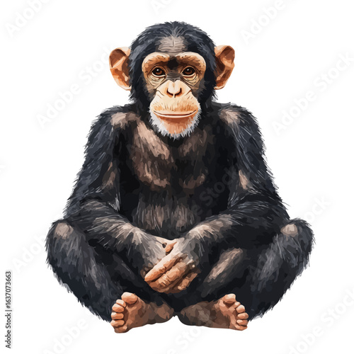Chimpanzee, watercolor drawing vector, isolated on a white background.