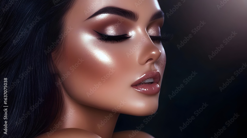 Fototapeta premium Stunning Woman with Glamorous Makeup and Long Black Hair