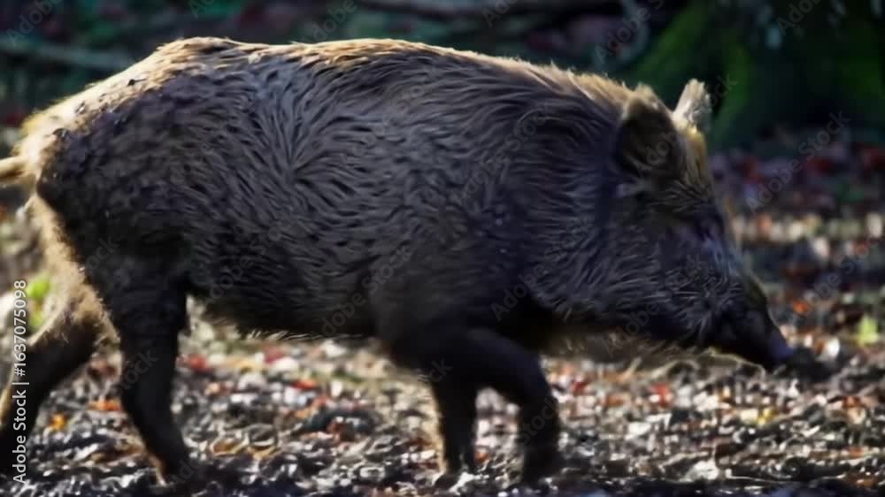 Wild boar foraging in undergrowth Wild boar foraging in undergrowth