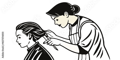 a women cutting hair 