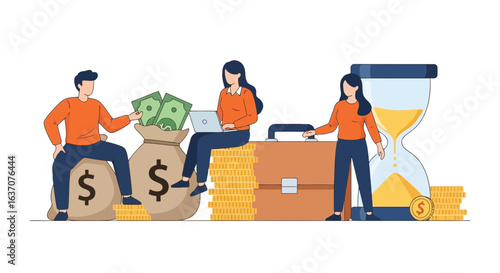 Vector art of a group of business people are managing their finances and investments wisely to ensure future financial success and stability