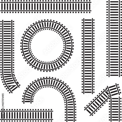railroad track shapes set including straight curves bends and angles minimal vector for transport infrastructure design