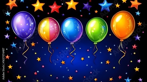 Vibrant Colorful Balloons and Stars Festive Background