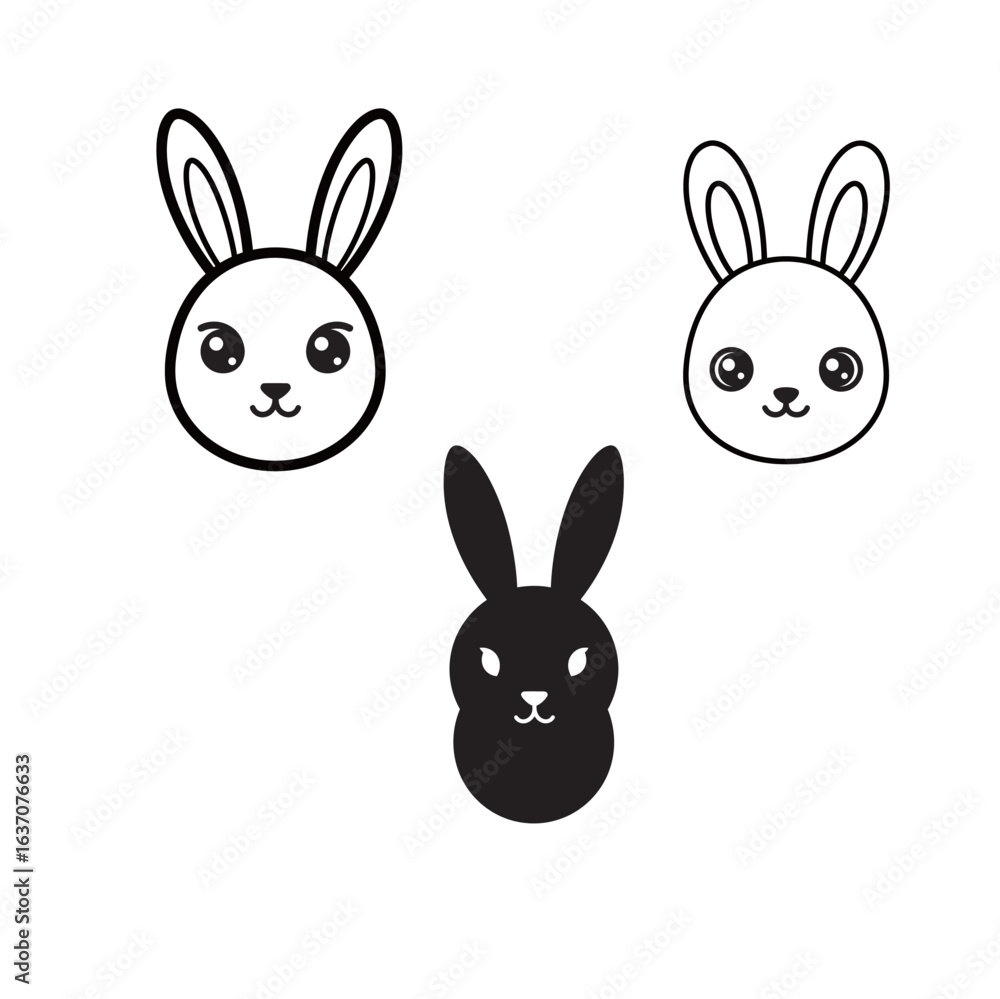 Fototapeta premium Black and white icon cute vector illustration of a rabbit. vector simple. no colour