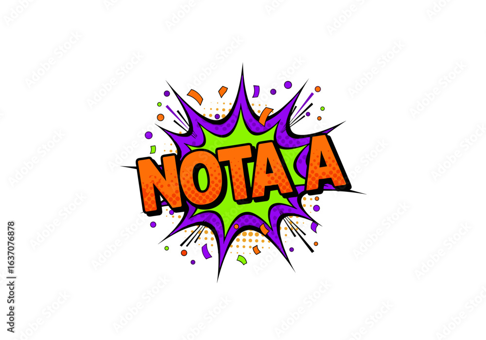NOTA A. Ilustração em estilo de quadrinhos pop art. Símbolo de excelente avaliação, nota máxima e sucesso escolar ou acadêmico.