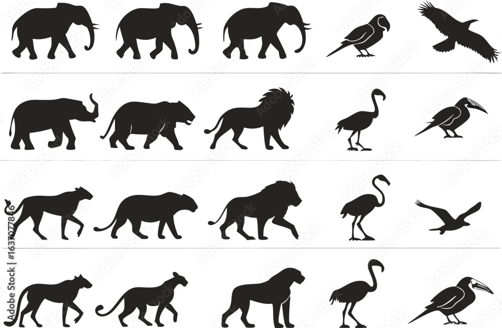 Fototapeta premium Collection of african wildlife silhouettes