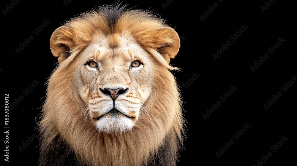 Fototapeta premium Male lion from the Kgalagadi desert facial portrait in fine art. Panthera leo
