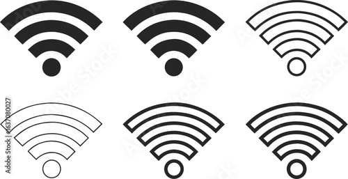 Collection of wi fi signal icons in black and white