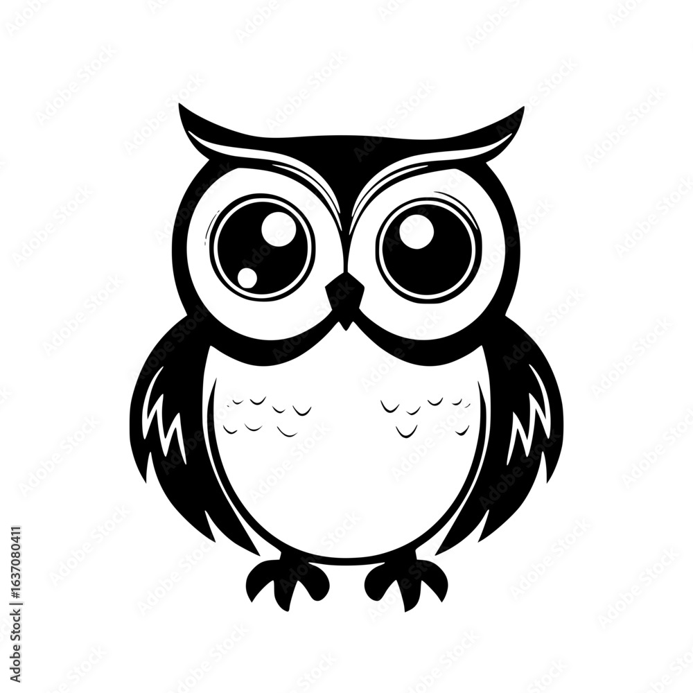 Fototapeta premium Owl icon with large eyes and feather chest pattern, representing birds, nocturnal predators, and forest wildlife.