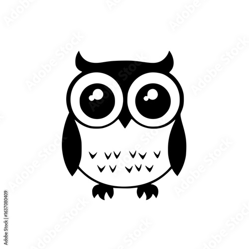 Cute owl icon with zigzag feather chest pattern, representing nocturnal forest birds and wildlife.