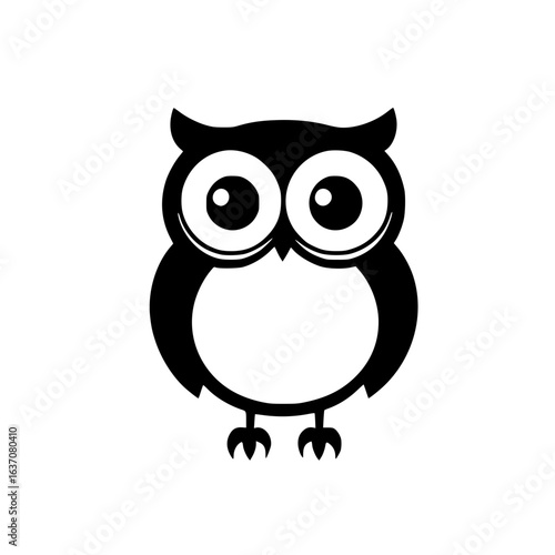 Minimal owl silhouette icon with large eyes, representing nocturnal birds and forest wildlife.