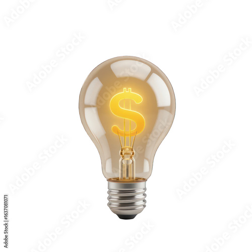 Illuminating Financial Ideas: A glowing light bulb with a dollar sign inside, symbolizing brilliant money-making concepts and financial innovation.