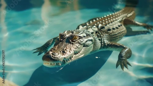 Wallpaper Mural An alligator swimming in a body of water, possibly an aquarium or pond. The reptile appears relaxed and natural. Torontodigital.ca