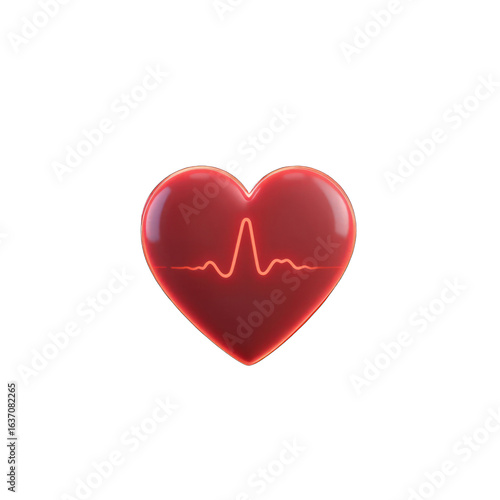 Heart Rate Monitor: A 3D Red Heart with a Glowing Cardiogram