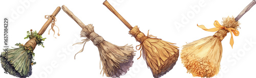 broom stick watercolor clipart