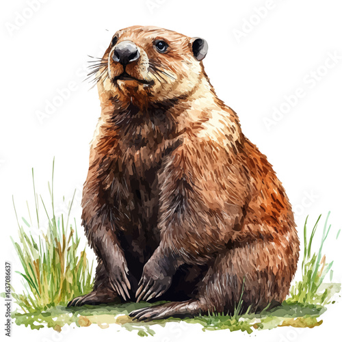 Beaver, watercolor painting vector, isolated on a white background.